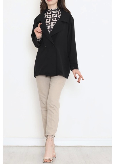 Oversize Düğmeli Ceket Siyah - 951.1247. Çok Renkli