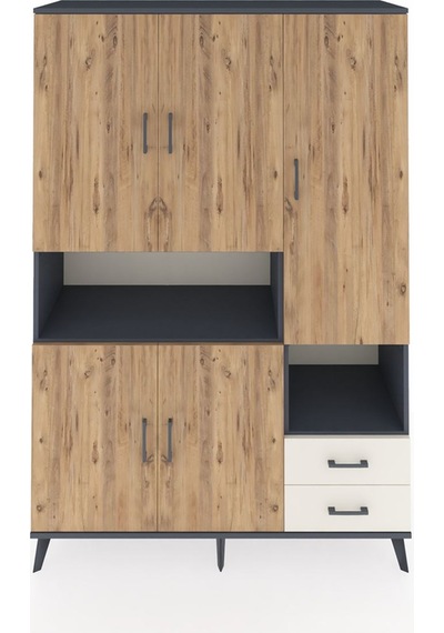 Hyperion Dolap 10 Raflı 2 Çekmeceli 5 Kapaklı 132x44x195 Antr... Antrasit