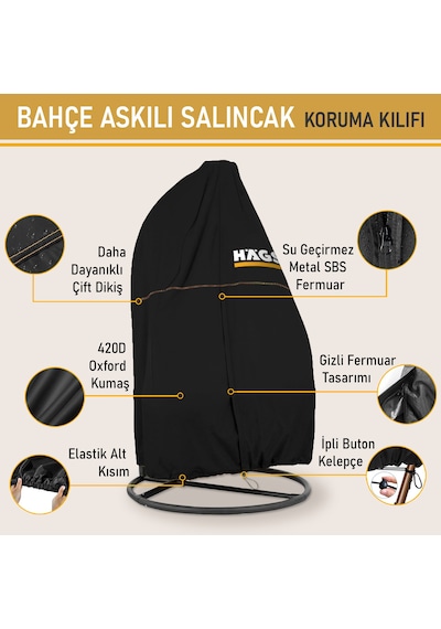 Haegs Bahçe Salıncağı Örtüsü, Rattan Salıncak Hamak Koltuk Koruma Kılıfı - Çift Kişilik, 230x200cm Siyah