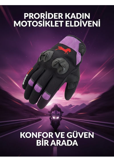 Prorider Yüksek Korumalı Kadın Motosiklet Eldiveni Mor Avuç İçi Slider Korumalı