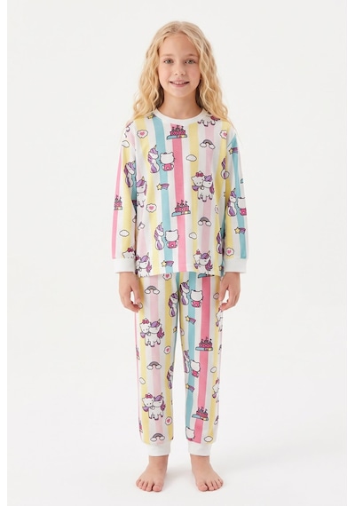 Bunny Hopp Kız Çocuk Uzun Kollu Pijama Takımı %100 Pamuk Renkli Çizgili Unicorn Ve Kedili Penye Çok Renkli Bunny Hopp Kız Çocuk Uzun Kollu Pijama Takımı %100 Pamuk Renkli Çizgili Unicorn Ve Kedili Penye Çok Renkli