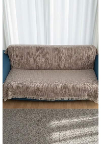 Pamuklu Koltuk Örtüsü 170x210 Cm Tekli&üçlü Koltuk,çekyat Ve Berjer İçin Modern Çizgili Yıkanabilir Kahverengi