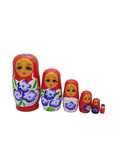 Ahşap Matruşka Bebek Altılı Set Kırmızı
