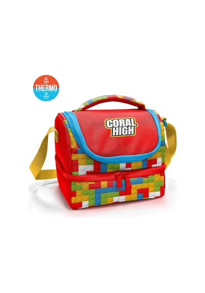 Coral High Kids Renkli Blok Desenli Thermo İki Katlı Beslenme Çantası 37216 Kırmızı