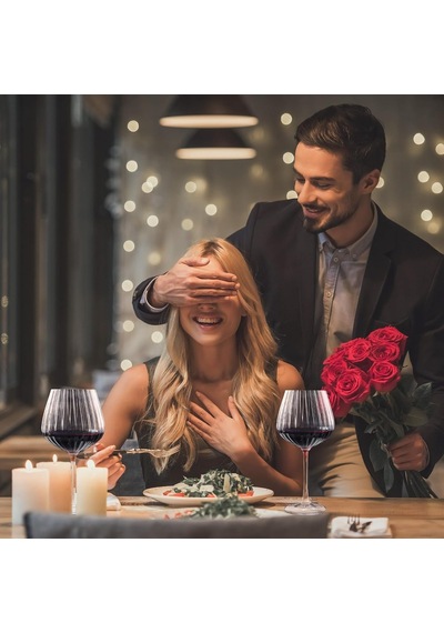 Elle Üflemeli Kristal Kırmızı Ve Beyaz Şarap Kadehleri, Şeffaf Nervürlü Kadehler, Modern Uzun Saplı Züccaciye Seti, Şarap Tadımı Doğum Günü Yıldönümü Düğün Hediyeleri, 18 Oz, 2'li Set Çok Renkli