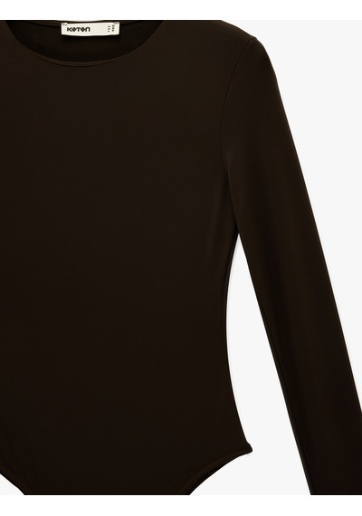 Koton Uzun Kollu Bisiklet Yaka Slim Fit Bodysuit Kahverengi 6sak80059ek Kahve