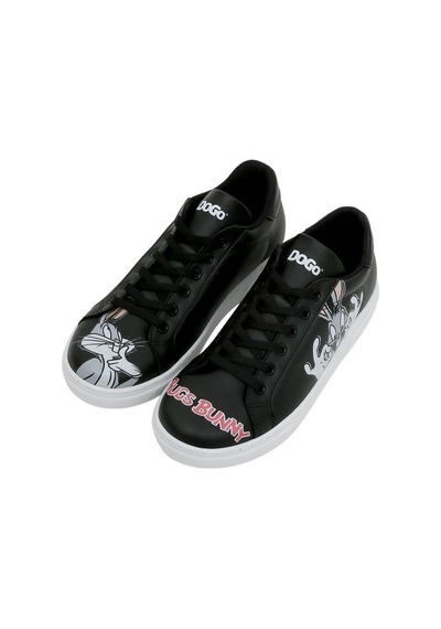 Kadın Vegan Deri Siyah Sneakers - Warner Bros What's Up Doc Bugs Bunny Tasarım Çok Renkli