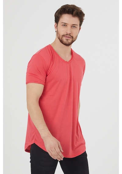 Tarz Cool Pis Yaka T-shirt Koyu Nar