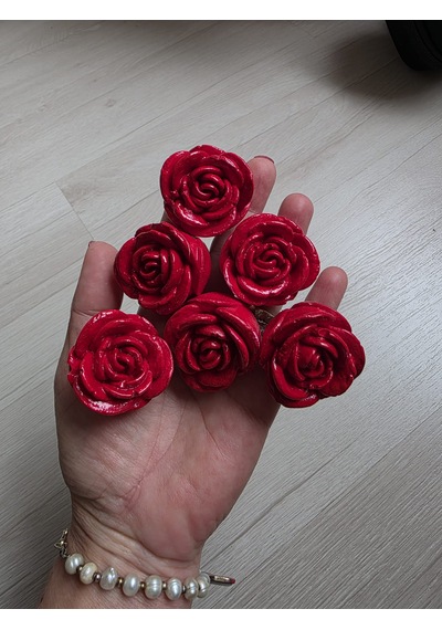 Dafniart 6 Lı Kırmızı Gül Şeklinde Çekmece Dolap Kulp 4-5 Cm