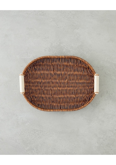 Boho Plastik Rattan Tepsi 29x20x3 Cm Kahverengi