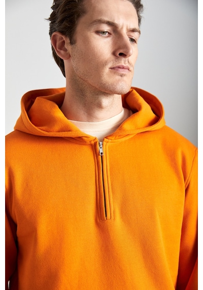 Grimelange Cancelled Erkek Pamuk Kapüşonlu Fermuarlı Yaka Turuncu Sweatshirt