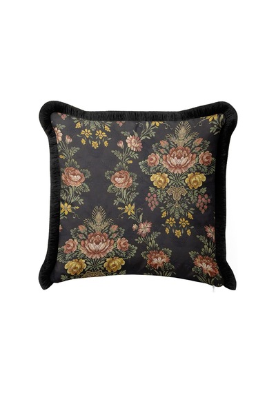 Vintage Çiçek Şato Zarafeti Saçaklı Yastık Kılıfı-goblen Floral Retro Hardal Püsküllü Kırlent Kılıfı Gri