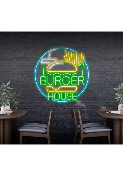 Burger House Yazılı Ve Şekilli Neon Tabela Yeşil
