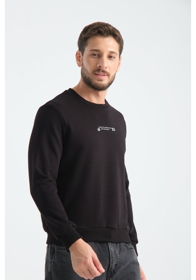 Shooter Sportwear Shooter Erkek Üç İplik Sweatshirt Regular Fit Pamuklu Bisiklet Yaka Günlük Spor Basic Siyah