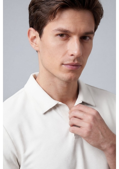 Ekru Rahat Form Yumuşak Dokulu Polo Yaka Erkek T-shirt - 88496