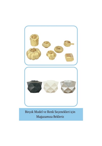 Mumluk Şamdan Tealight Ve İnce Mum Uyumlu Prizma Model - Altın