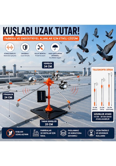 Peller Pro Solar Bird Spinner Kuş Kovucu Turuncu Uzatılabilir