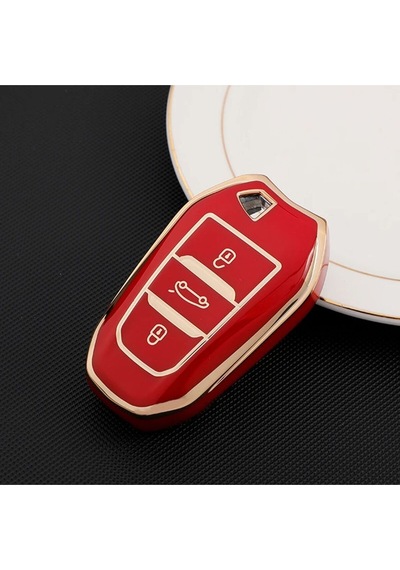 Peugeot 208 308 508 2008 3008 5008 Tpu Anahtar Kılıfı Sustasız - Kırmızı Gold