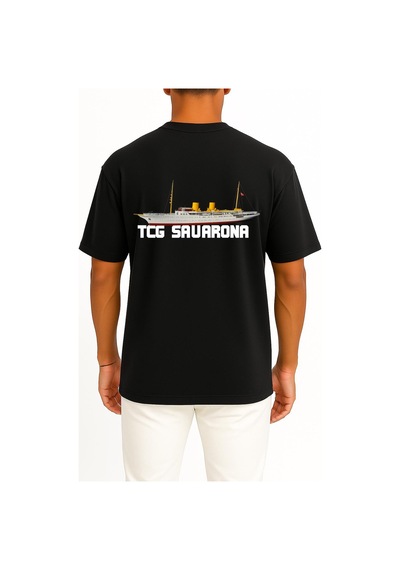 Bahriyeli Collection Oversize Tcg Savarona Göğüs Ve Sırt Tasarımlı Unisex T-shirt SIYAH