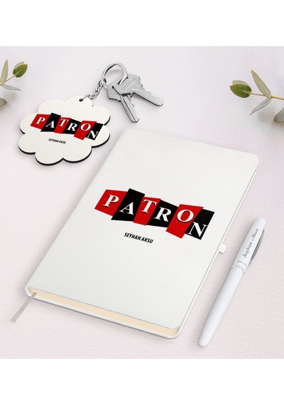 Kişiye Özel Patron Tasarımlı Beyaz Defter Kalem Ve Anahtarlık Hed N11.14238