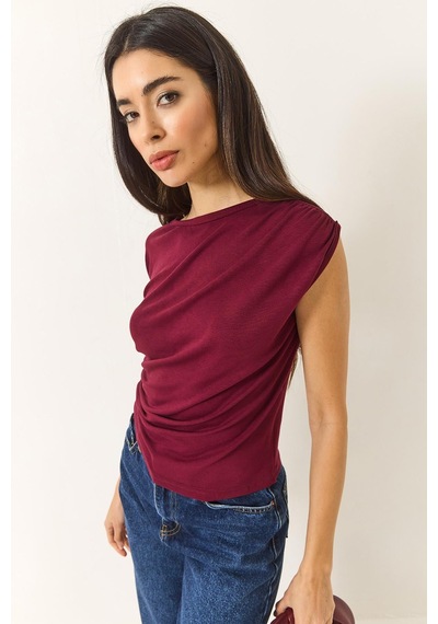 Shade Kadın Drape Detaylı Soft Touch Esnek Viskon Bluz 4019 60284038 - Bordo