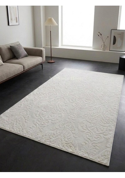Rölyef Krem Joy Modern Yumuşak Dokulu Kabartmalı Kaymaz Taban Kesme Halı Yolluk