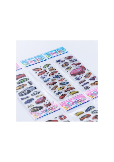 Bimotif 6 Adet Kabartmalı Yapışkan Sticker, Süper Arabalar Abanoz