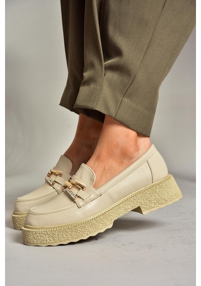 Fox Shoes T996198409 Bej Kalın Tabanlı Makosen Kadın Ayakkabı Bej-suni Deri Bej