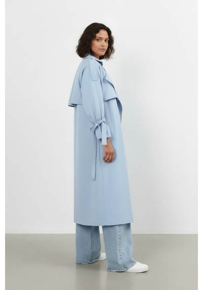 Durivya Cep Detaylı Oversize Trençkot Bebe Mavisi