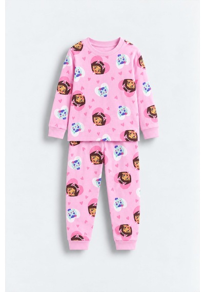 Zuzunga Kız Çocuk Uzun Kol Pembe Renk Kedi Kız Desenli Pijama Takımı