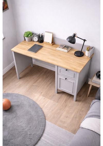 Taiga Çekmeceli Çalışma Masası 120x87x65 Cm Buz Gri - Retro Tasarım Antrasit