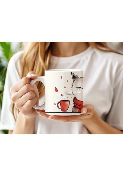 Kedi Figürlü Kupa Bardak - Sevimli Hayvan Severlere Hediye Fikir - 11 Oz Beyaz