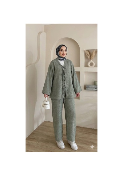 Maşuka Yazlık Keten Kumaş Kimono Ve Pantolon İkili Takım - Rahat Ve Şık Tasarım Adaçayı Yeşili Adaçayı Yeşili Maşuka Yazlık Keten Kumaş Kimono Ve Pantolon İkili Takım - Rahat Ve Şık Tasarım Adaçayı Yeşili Adaçayı Yeşili