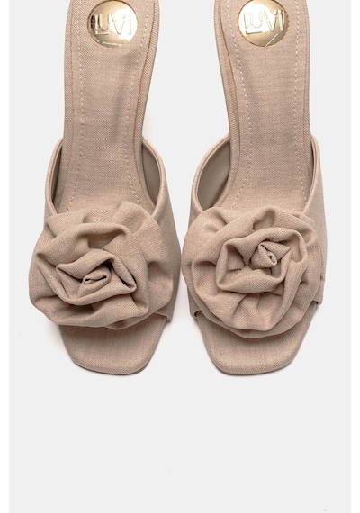 Luvishoes Jempy Bej Keten Çiçekli Kadın Topuklu Terlik Bej