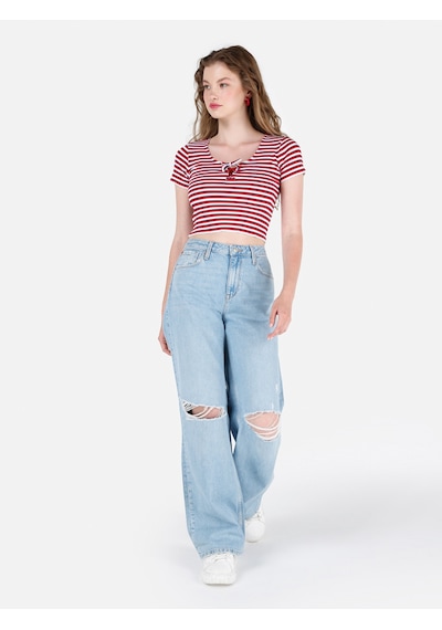 Colin's Colins 970 Berry Normal Kesim Yüksek Bel Geniş Paça Mavi Kadın Jean Pantolon Cl1069450 Q1.v1 Dn43398 Denim