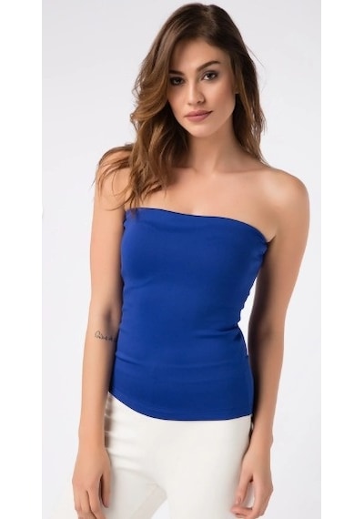 Nealdin Saks Mavisi Straplez Boru Top Esnek Pamuklu Straplez Bluz / Büstiyer Mavi