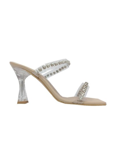 Gng 35001 Şeffaf Topuk Fashion Kadın Terlik Bej