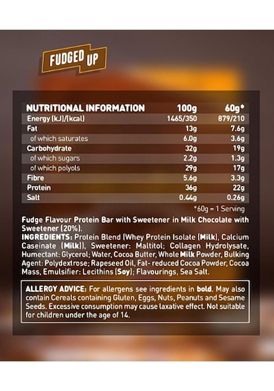 High Protein Low Sugar Bar - Fudged Up 12 X60 Gr Sütlü Çikolata Aromalı