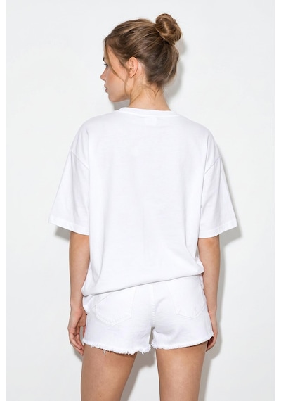 Shade Kadın Bisiklet Yaka Çiçek Baskılı Oversize %100 Pamuklu T-shirt Öt100001 60286273 - Beyaz-kırmızı Beyaz - Kırmızı
