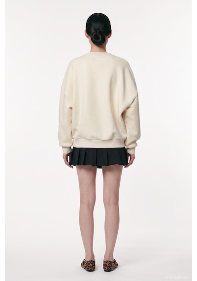 Quzu Yazı Ve Leopar Baskılı Oversize Sweatshirt Bej