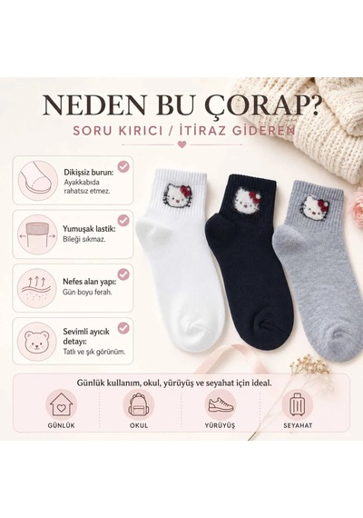 Genel Kadın Sevimli Kedi Desenli Bilek Çorap 3'lı %80 Pamuklu Dikişsiz, Siyah Çok Renkli 3'lü / 36-40 Genel Kadın Sevimli Kedi Desenli Bilek Çorap 3'lı %80 Pamuklu Dikişsiz, Siyah Çok Renkli 3'lü / 36-40