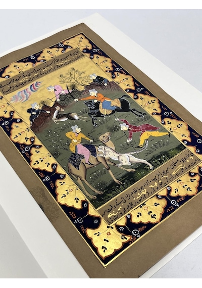 Kaplan İle Geyiğin Yaşam Mücadelesi Adlı El Yapımı Minyatür Resim 30x18,5 Cm