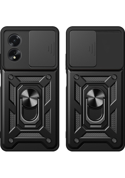 Ardemix Oppo A38 Uyumlu Magnetik Standlı Kamera Korumalı Sürgülü Vega Kapak-siyah Siyah