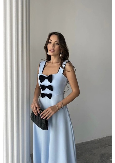 Defymoda Bebe Mavi Fiyonk Garnili Dantelli Elbise Bebe Mavi