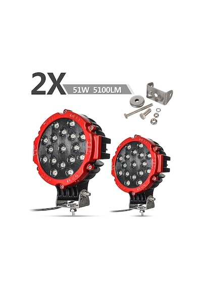 2 Adet 17 Led Kırmızı Off Road Çalışma Lambası Beyaz Işık 18Cm