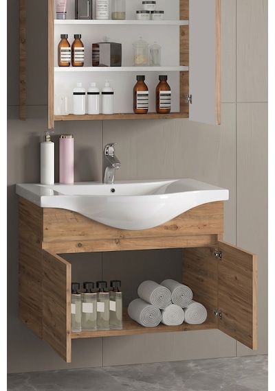 Yıldız 80 Cm Atlantik Çam Mdf Seramik Lavabolu Asma Banyo Alt Dolabı