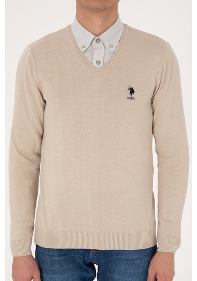 U.S. Polo Assn. Erkek Slim Fit V Yaka Taş Melanj Basic Kazak 50288881-VR225