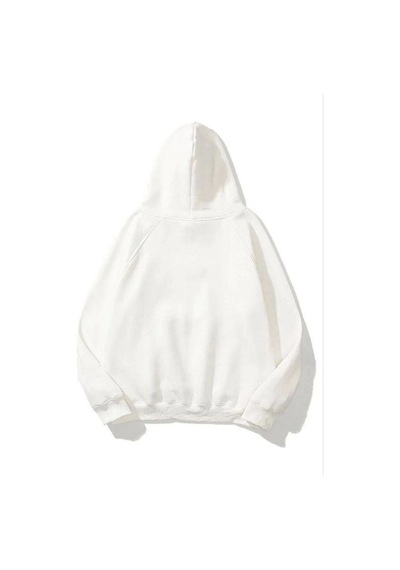 Mbb E-ticaret Kadın Kapüşonlu Kanguru Cepli 3 İplik Pamuklu Düz Hoodie Sweatshirt - Beyaz