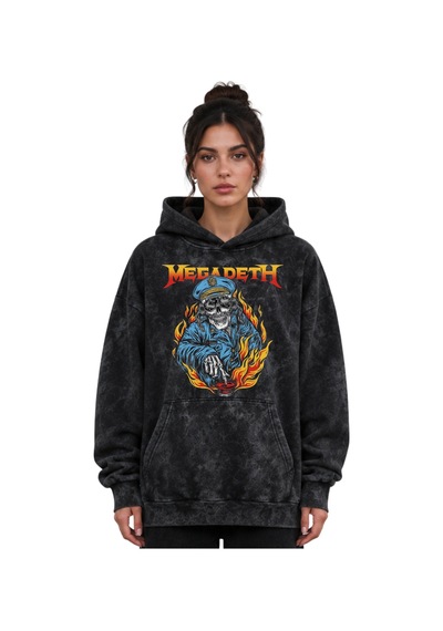 Sevbano Megadeth Rock Metal Müzik Grubu Baskılı Unisex Oversize Yıkamalı Siyah