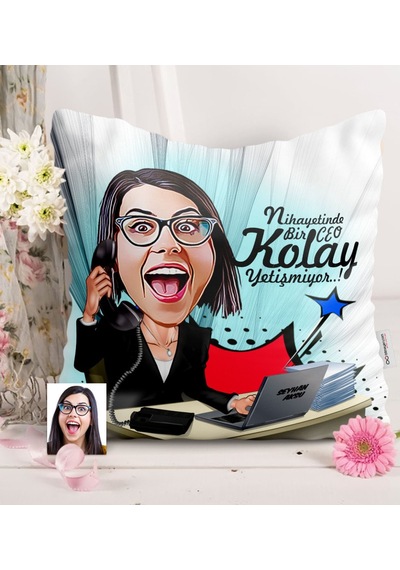 Kişiye Özel Bayan Ceo Karikatürlü Saten Yastık - 1